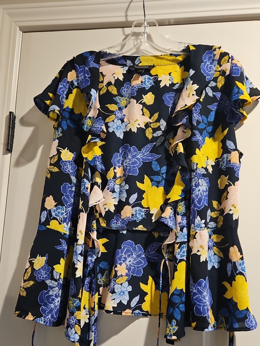 Banana Republic Navy Dress with Blue, Yellow & Pale Pink Floral Print